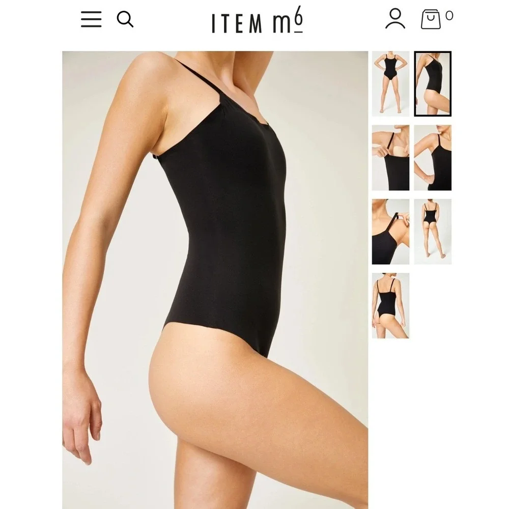 ITEM m6 Sleek Shape Thong Bodysuit Black Adjustable Straps Compression M L